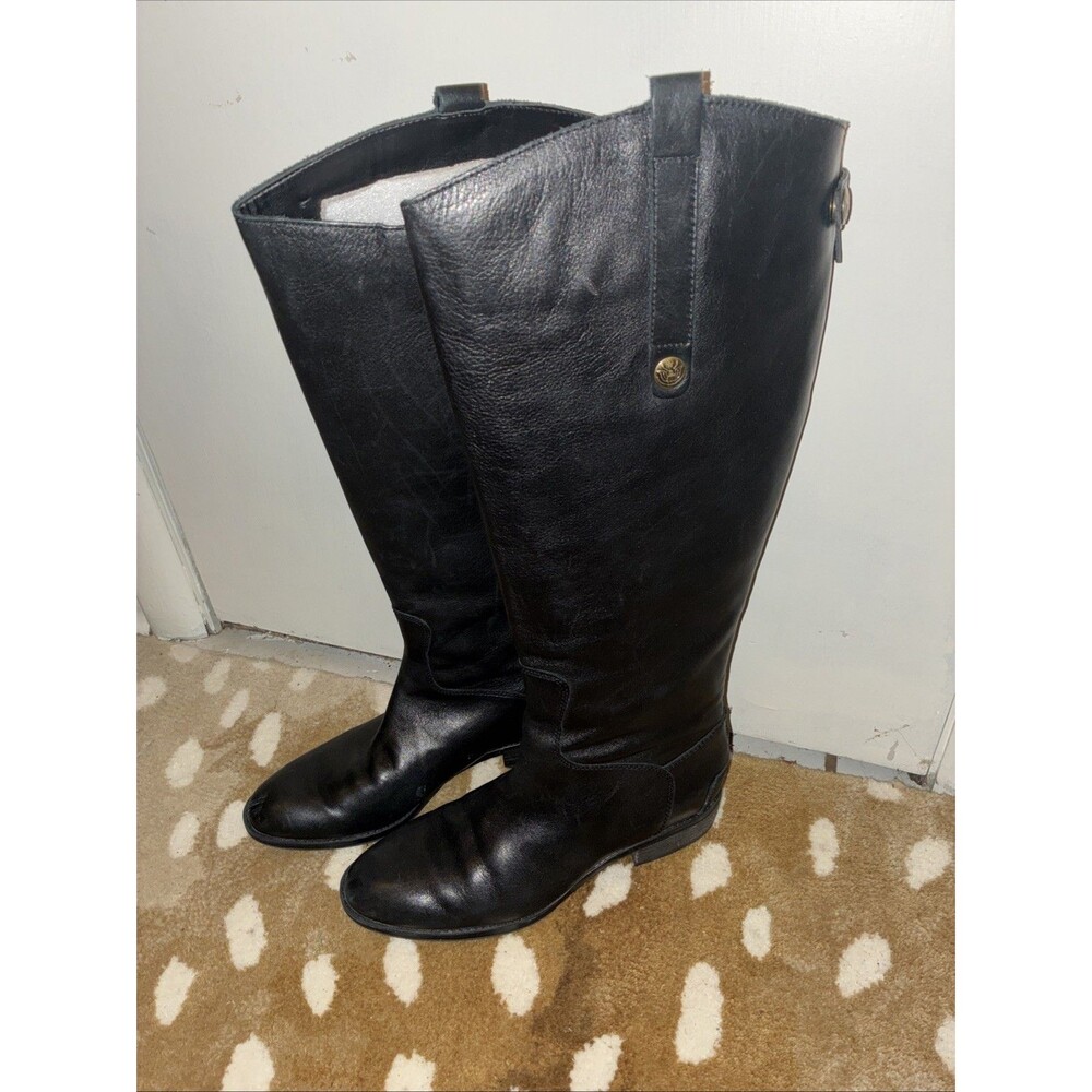 Sam Edelman Women’s Black Leather Riding Boots Wide Calf Knee High Zip
